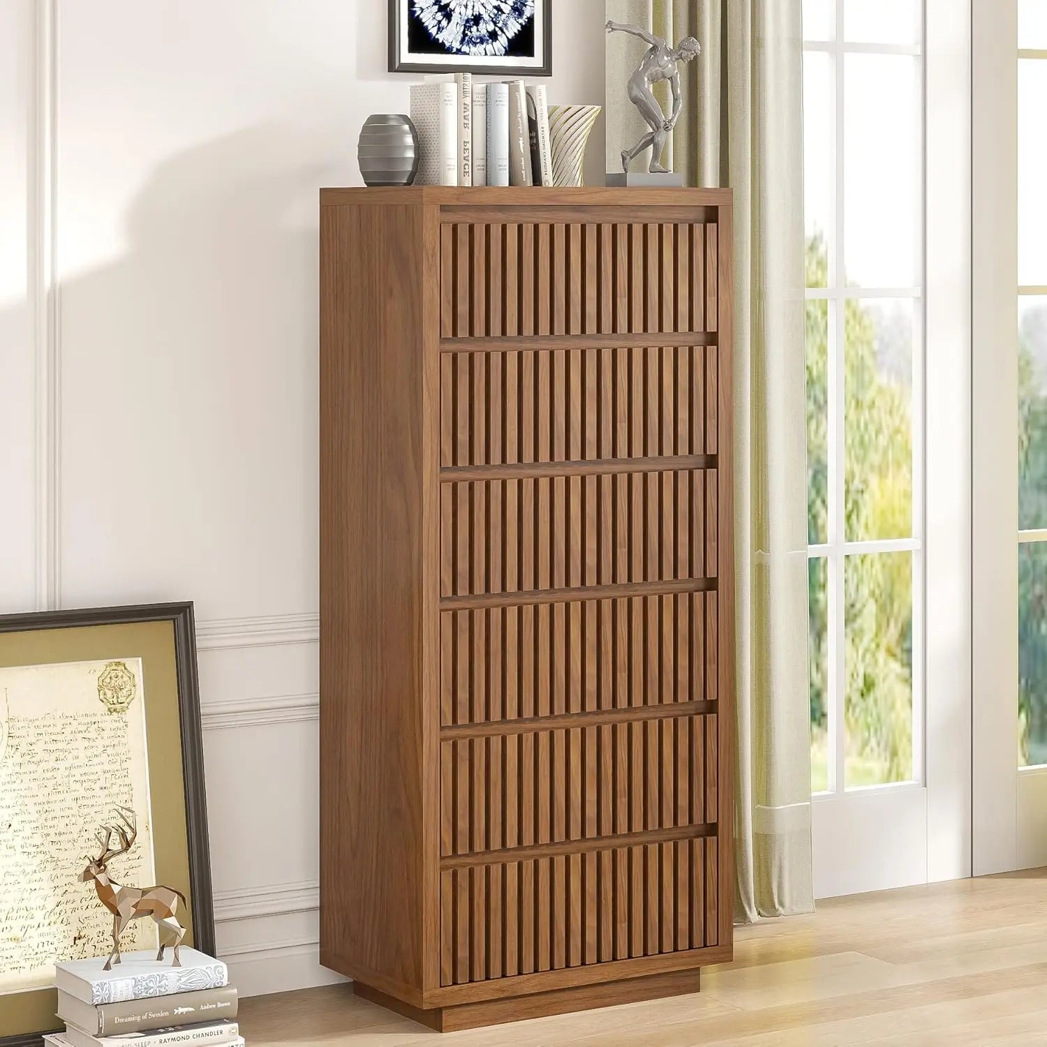 Fluted 9-Drawer Dresser, 58" Wide Vintage Chest of Drawers