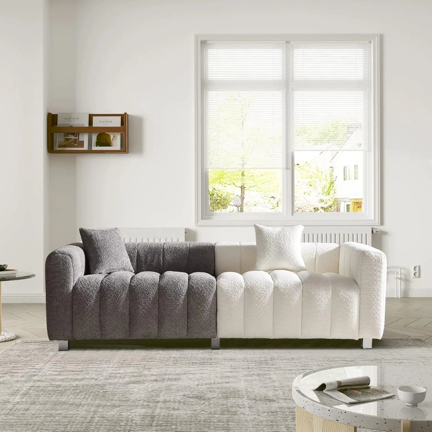 87.4" Deep Seat 3-Seater Bubble Teddy Velvet Sofa