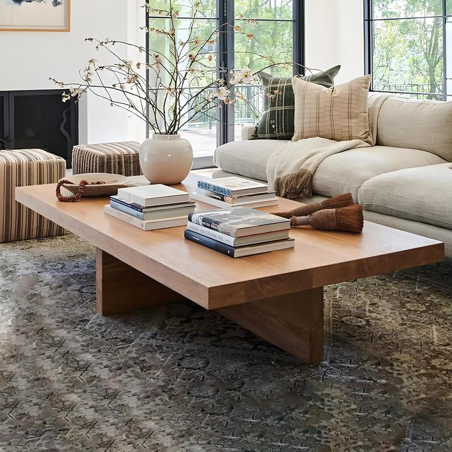 Coffee Table 2” Thick Tabletop, Solid Natural Wood Grain