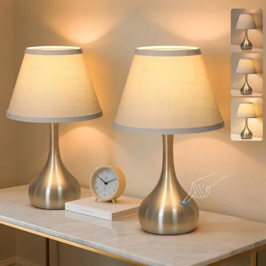 17" Touch Table Lamp Set-of-2, 3-Way Dimmable, Metal w/Linen Shade