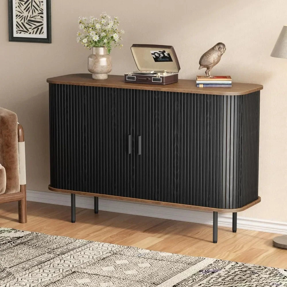 47''w x 32''h fluted sideboard storage console credenza slatted sliding