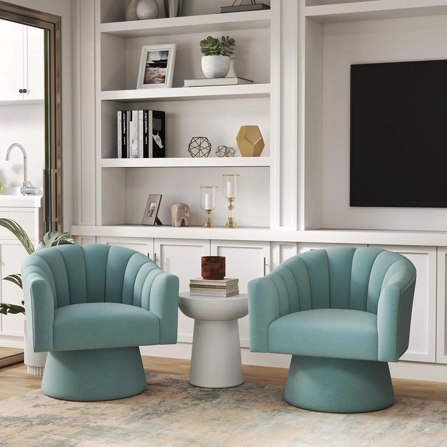 360° Swivel Velvet Upholstered Barrel Chair Set 2 Overstuffed Armchair