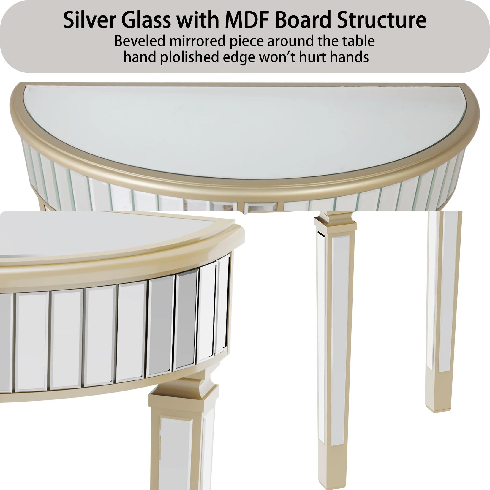 Ornate Mirrored Half Moon Console Table