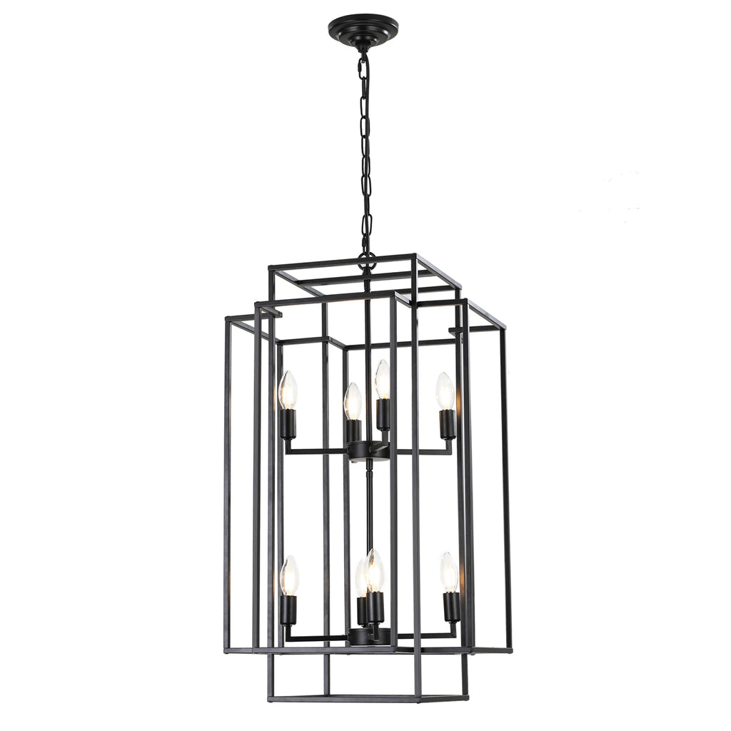 Chandelier, 8-Light Metal Cage Pendant Lighting Fixture