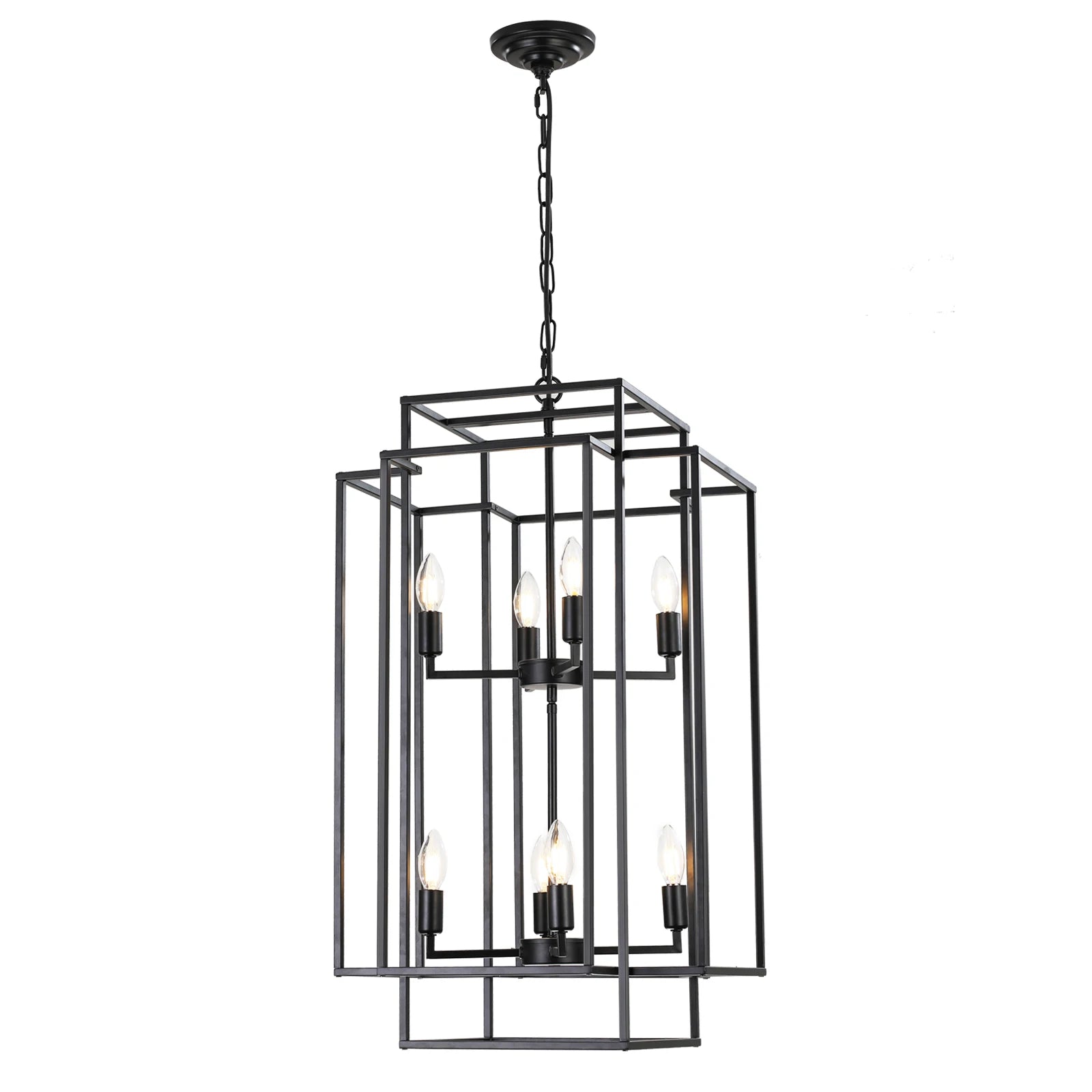 Chandelier, 8-Light Metal Cage Pendant Lighting Fixture