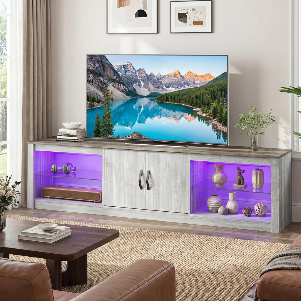 70IN for 75IN TV, LED with Adjustable Glass Shelves Two Cabinets