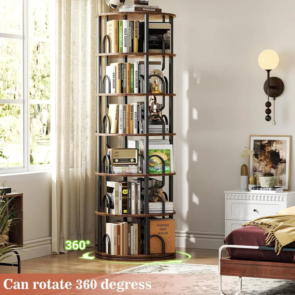 6-Tier Rotating Tower, 360° Spinning Bookcase, Narrow Swivel Organizer