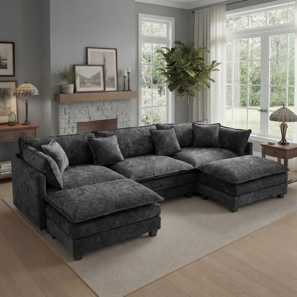 113.4" Sectional Sofa, Ottoman, Cloud Couch, Deep Seat (23.6" D)