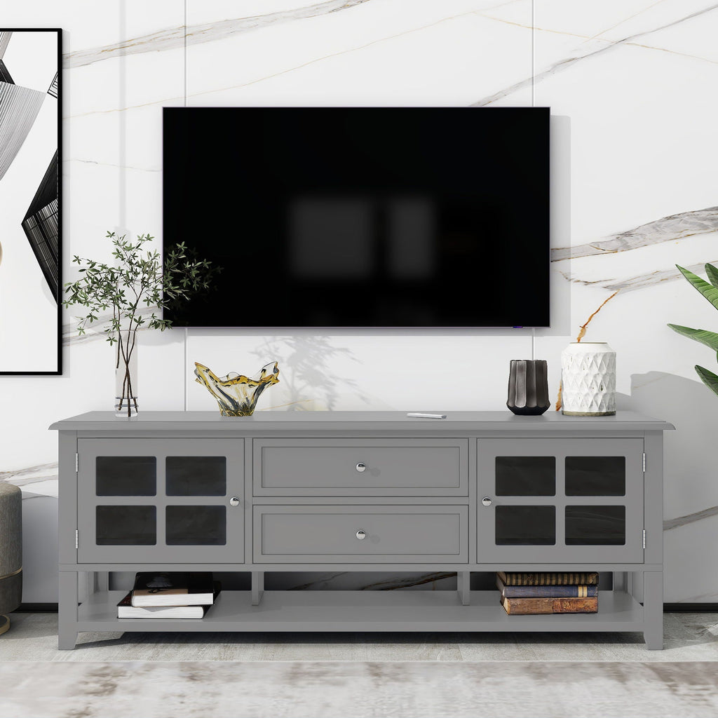 TV Stand, Entertainment Center Dual Drawers Hidden Storage Soft Closing Doors